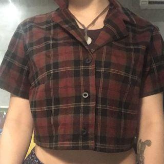 Brandy Melville John Galt plaid collar button up cropped