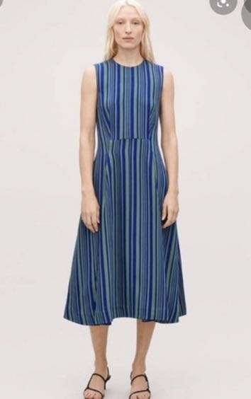 Blue and green striped dress discount