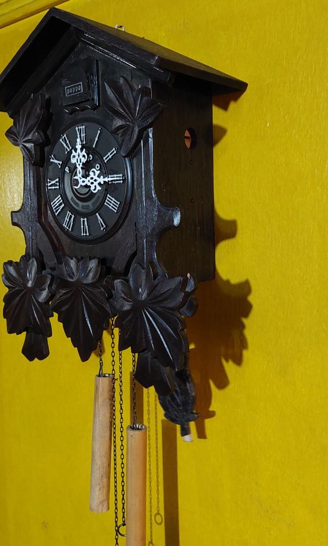 Cuckoo clock (Category: Clocks) located in Caloocan City. Submitted by thegreat. (Listing ID 208002139, Image 2). Description: good running condition wood case original brand brand poppo japan cuckoo every hour Improvised weight & pendulum battery not included uses 2 size D battery gagamitin nalang.
