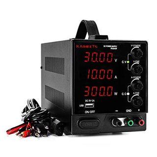 Adjustable Switching Regulated Power Supply with 4-Digit Large Display Alligator Leads UK Plug） Programmable 30V/10A DC Power Supply Variable PC Software 5V/2A USB Interface