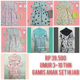 Gamis Anak Motif Set Hijab 3 Tahun ke 10 Tahun