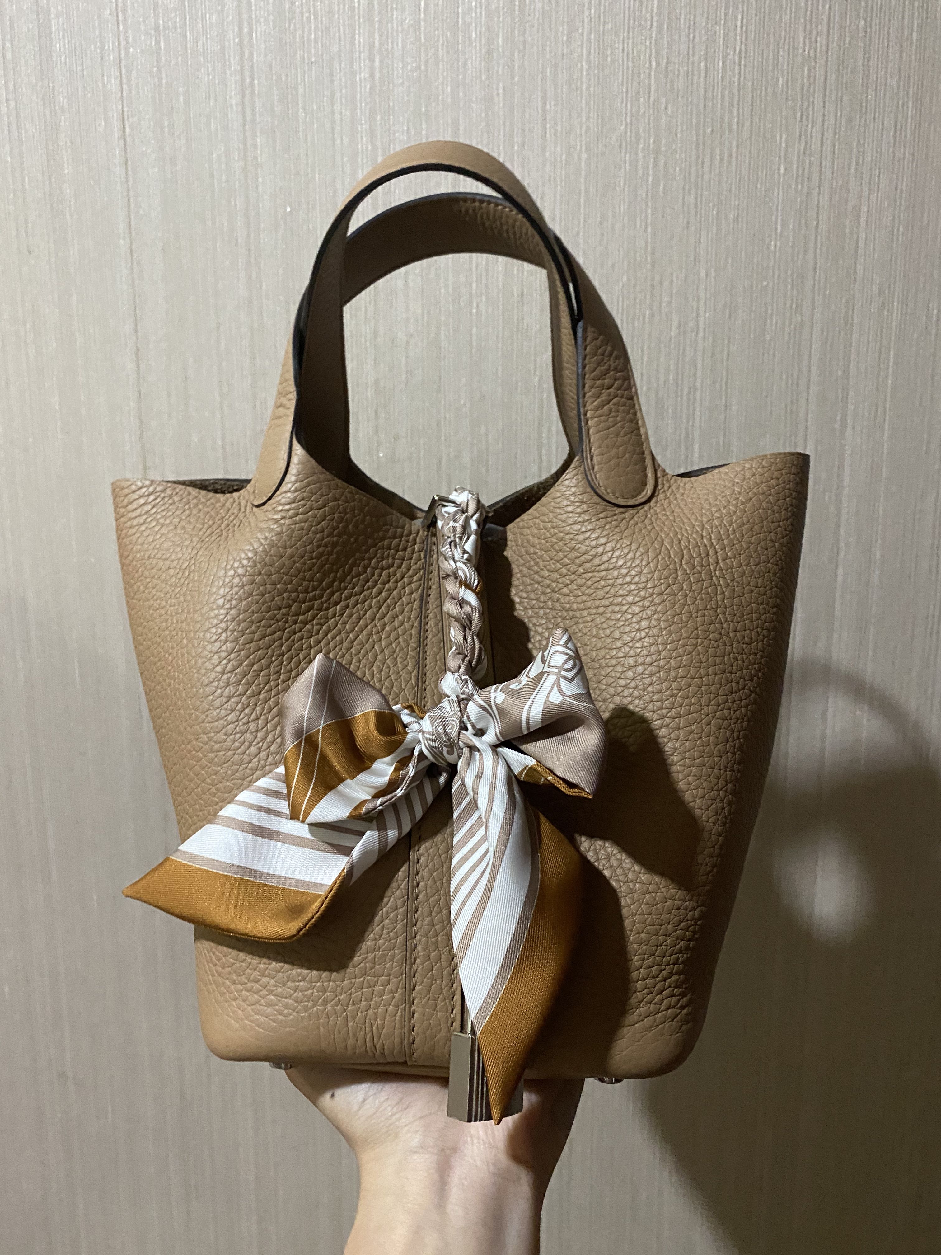 Hermes Picotin 18 in Chai Clemence Leather GHW