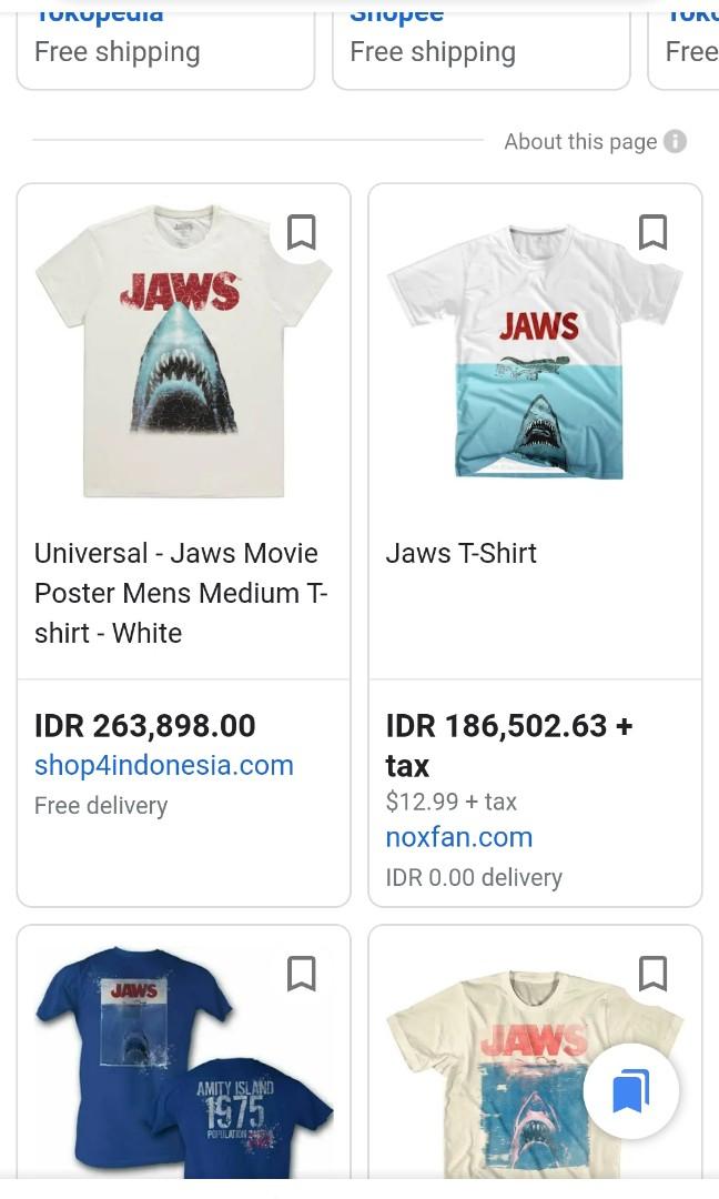 Kaos Oblong Unisex Jaws Tshirt, Fesyen 