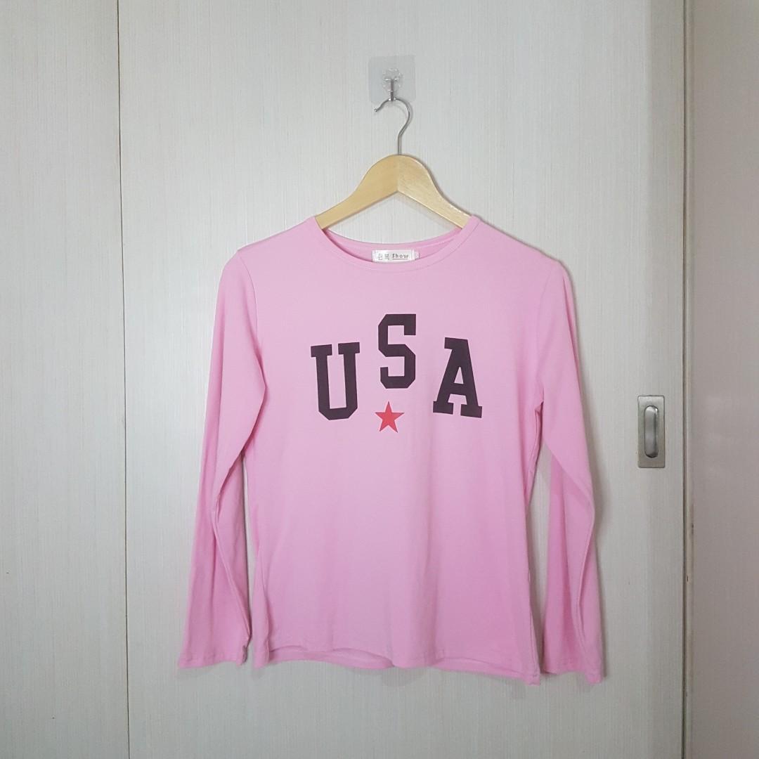 Limited Time] Pink Long sleeve Tee USA Free Size, Women's Fashion 