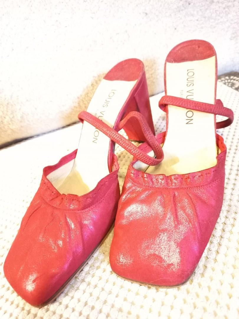 Authentic Louis Vuitton vintage heels shoes (Category: Flats & Sandals) located in Antipolo. Submitted by myfamiliar (Listing ID 1151299088, Image 3). Description: *authentic *all leather and satin (outer covering) material *added rubber soles to prevent slipping. new top heels *RFS: decluttering *size 39 *shoes only / as is.