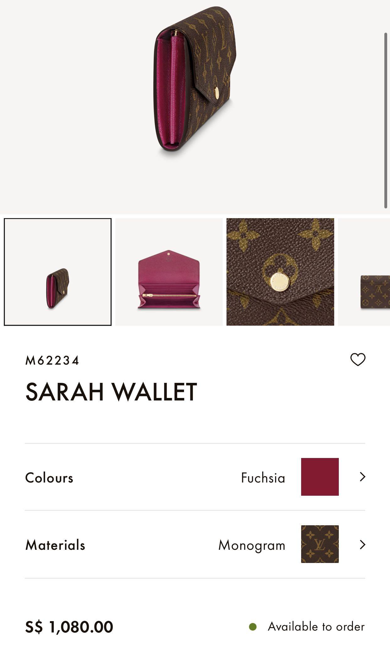 Louis Vuitton Monogram Portefeuille Sarah Long Wallet Fuchsia M62234
