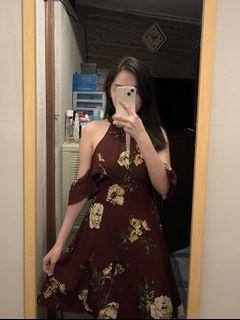 Maroon floral halter dress