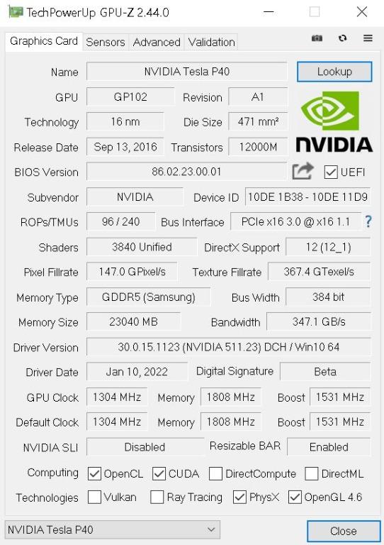 Tesla on sale p40 gpu