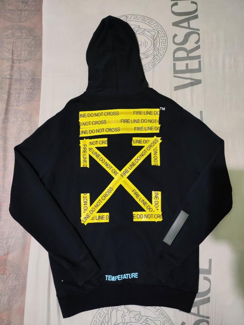 Off white hoodie fire tape hotsell
