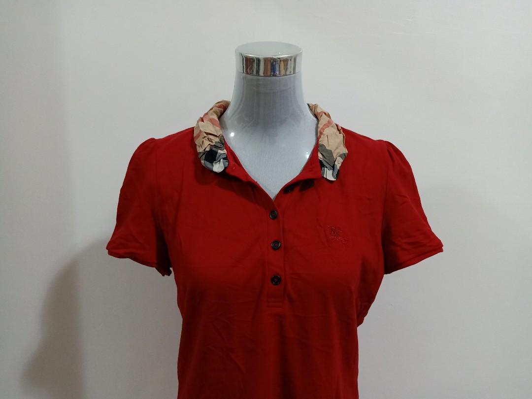 Original burberry red polo shirt for women Women s Fashion Tops