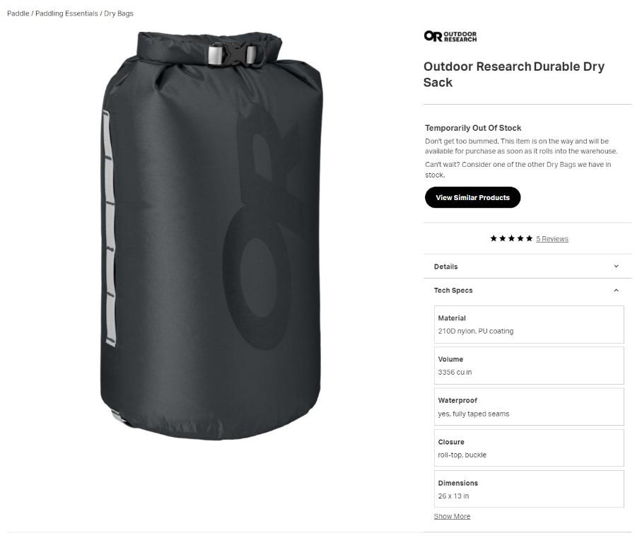 Outdoor research durable sales dry sack 20l