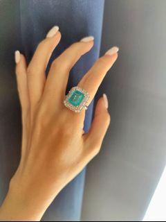 Paraiba colour emerald cut  s925 adjustable ring