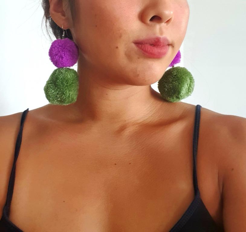 Rainbow pom pom earrings cheap