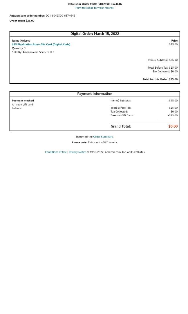 PSN Gift Card US $25, Video Gaming, Gaming Accessories, Game ...