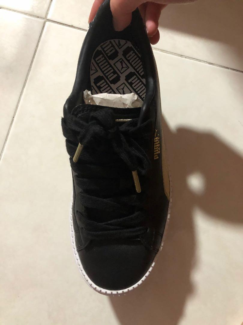 PUMA platform trace varsity trainers black metallic gold