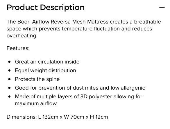 Boori airflow reversa mesh mattress new arrivals