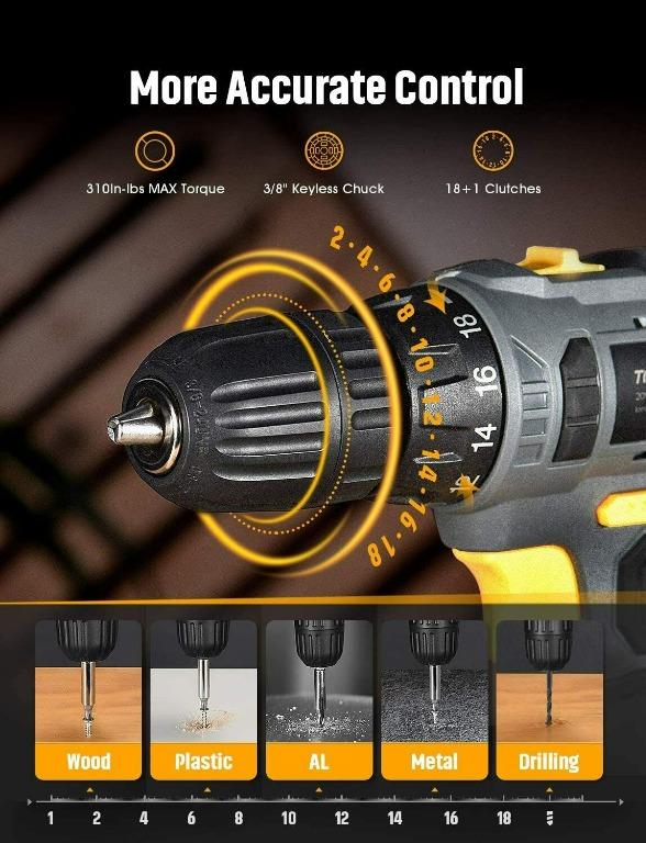 TOPELEK Cordless Drill Power Drill 20V MAX Lithium Ion Cordless