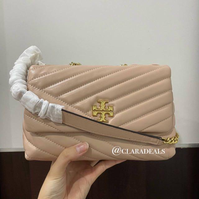 Tory Burch Kira Chevron Quilted Devon Sand Leather Chain Wallet in