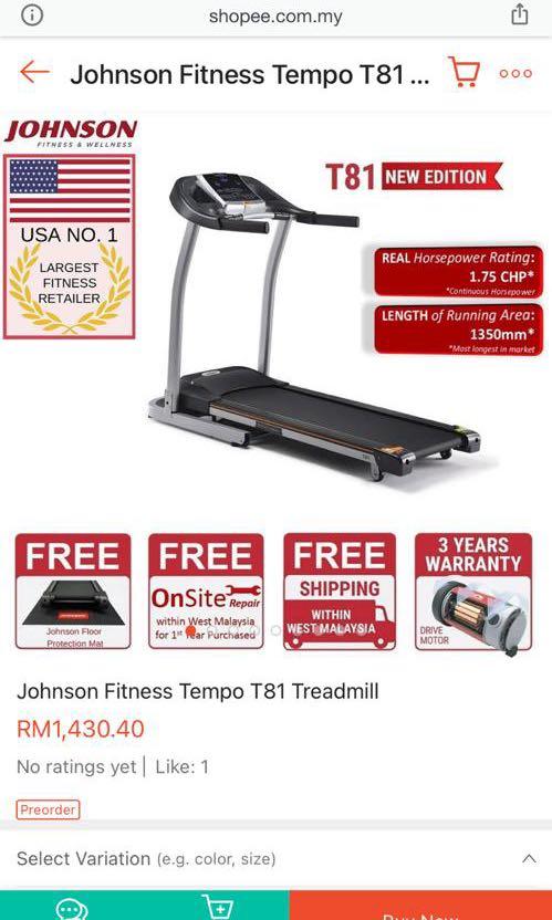 treadmill Johnson Fitness, Sports Equipment, Exercise & Fitness, Cardio &  Fitness Machines on Carousell