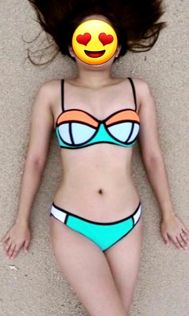 Tri-color Neoprene 2pc Swimsuit (Category: Bikinis & Swimsuits) located in Quezon City. Submitted by lrmdln (Listing ID 1150872662, Image 2). Description: Rfs: Wrong Size Still with Hygienic Protection Sticker Brand: Kat's.