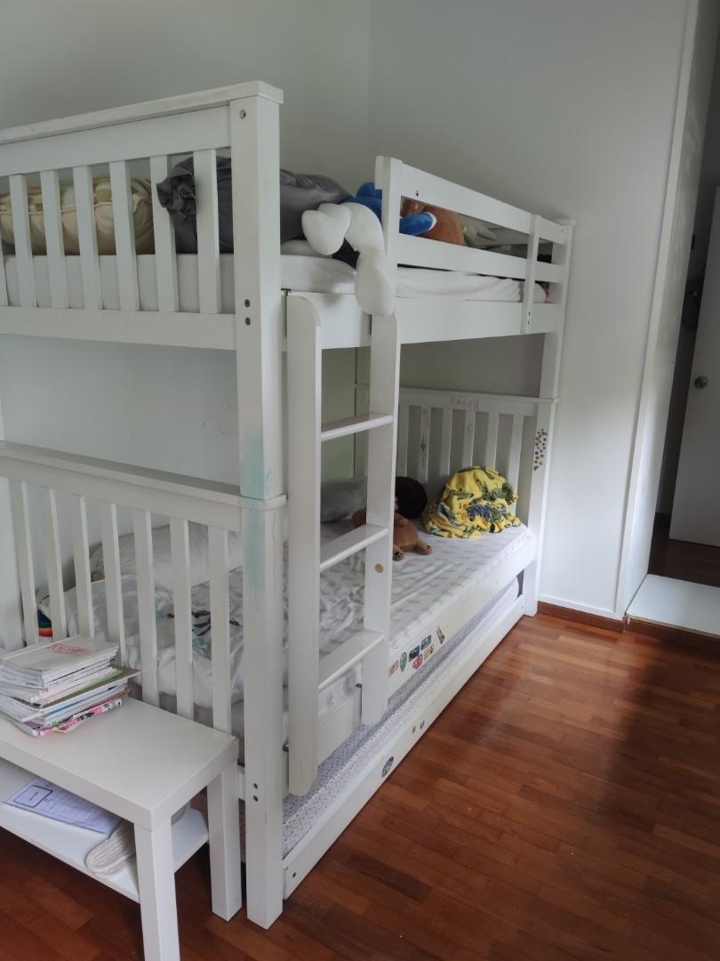 Triple bunk bed (pull out) + 3 foam mattresses, Furniture & Home Living