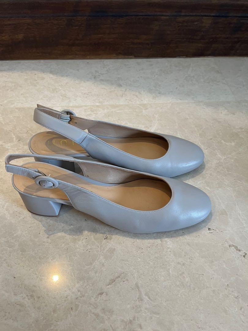 Unisa Light Grey Sling Block Heel Shoes, Women's Fashion, Footwear