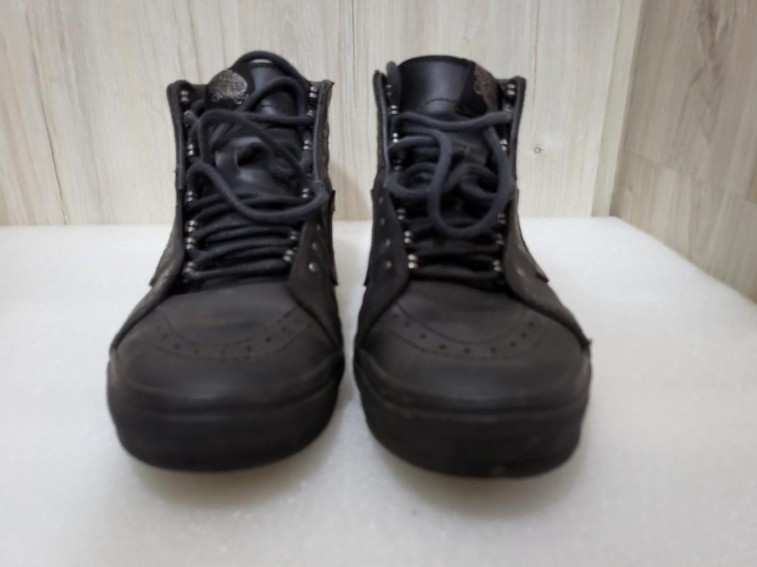 Black leather top vans high tops