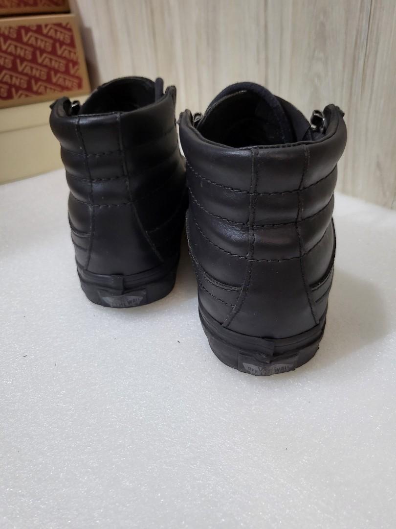 All black leather outlet high top vans