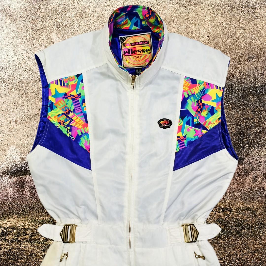 Vintage 90 s Team Ellesse Italy Multi Neon Ski Goldwin Design Sleeveless Overall Jumpsuits