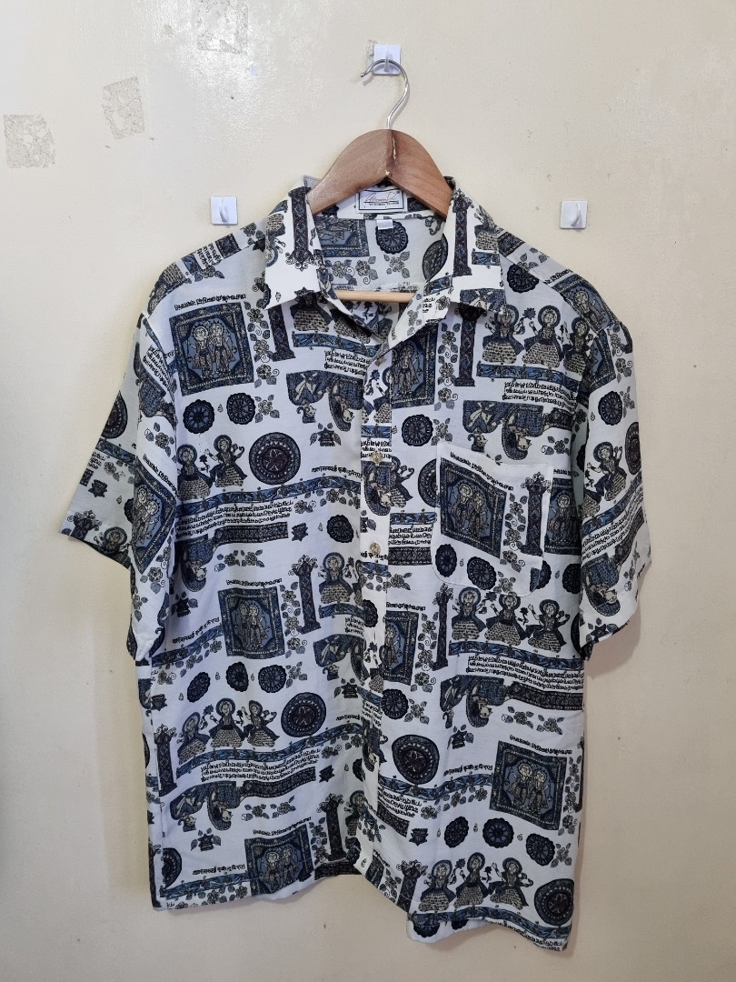 Vintage button up Aop Polo shirt, Men's 