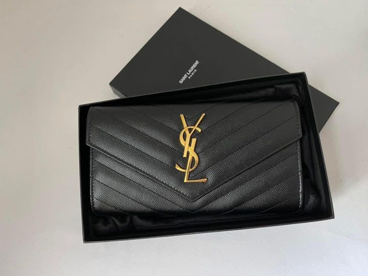 YSL monogram large flat wallet in grain de poudre embossed leather