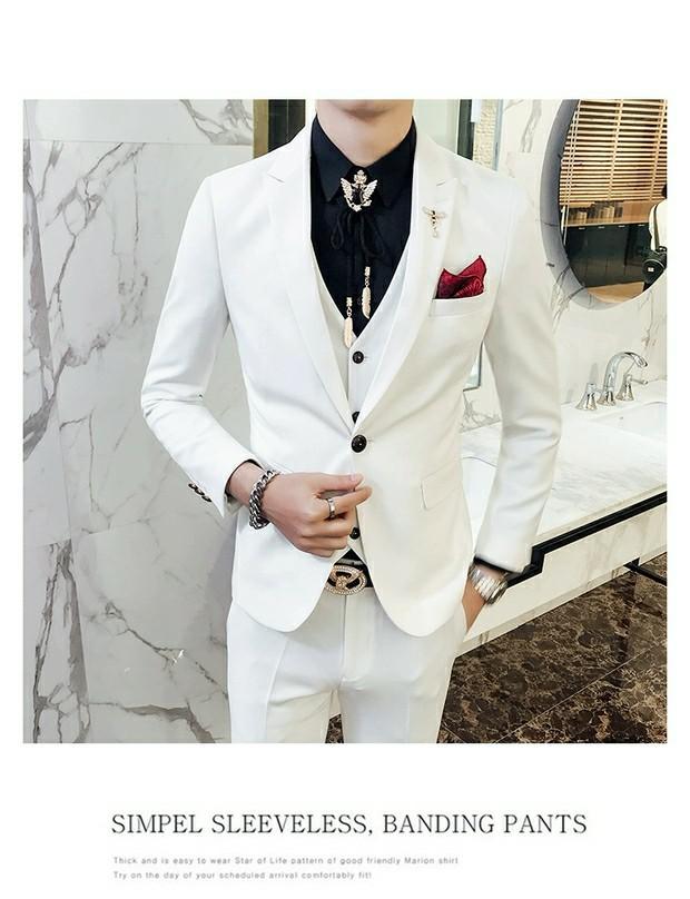 Men White Suit Notch Lapel Party Prom Dinner Formal Groom Tuxedo Wedding  Suits