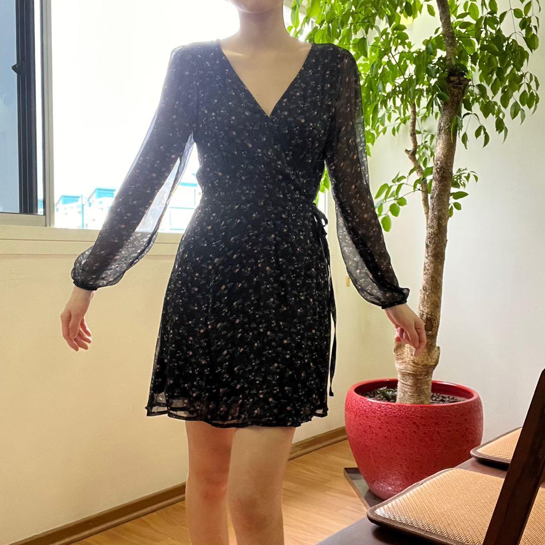 Chiffon floral clearance wrap dress