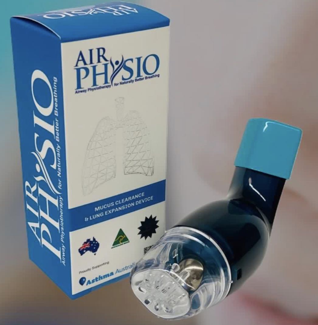 Air physio device for treatment of respiratory conditions including