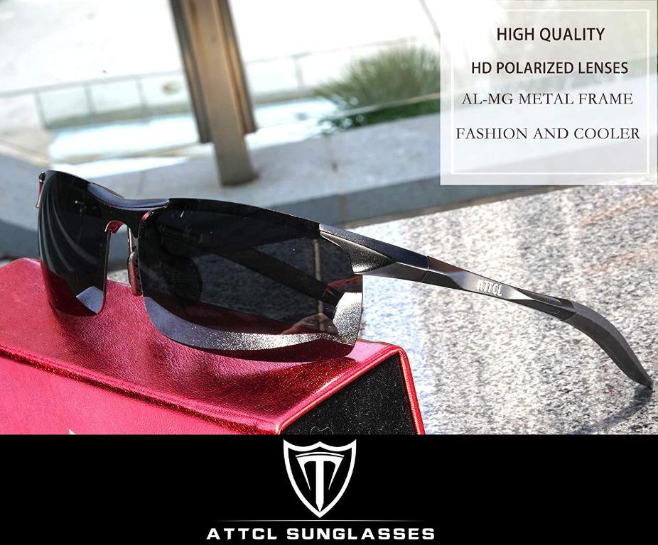 ATTCL Men's Driving Polarized Rimless Sunglasses Al-Mg Metal Frame Ultra  Light