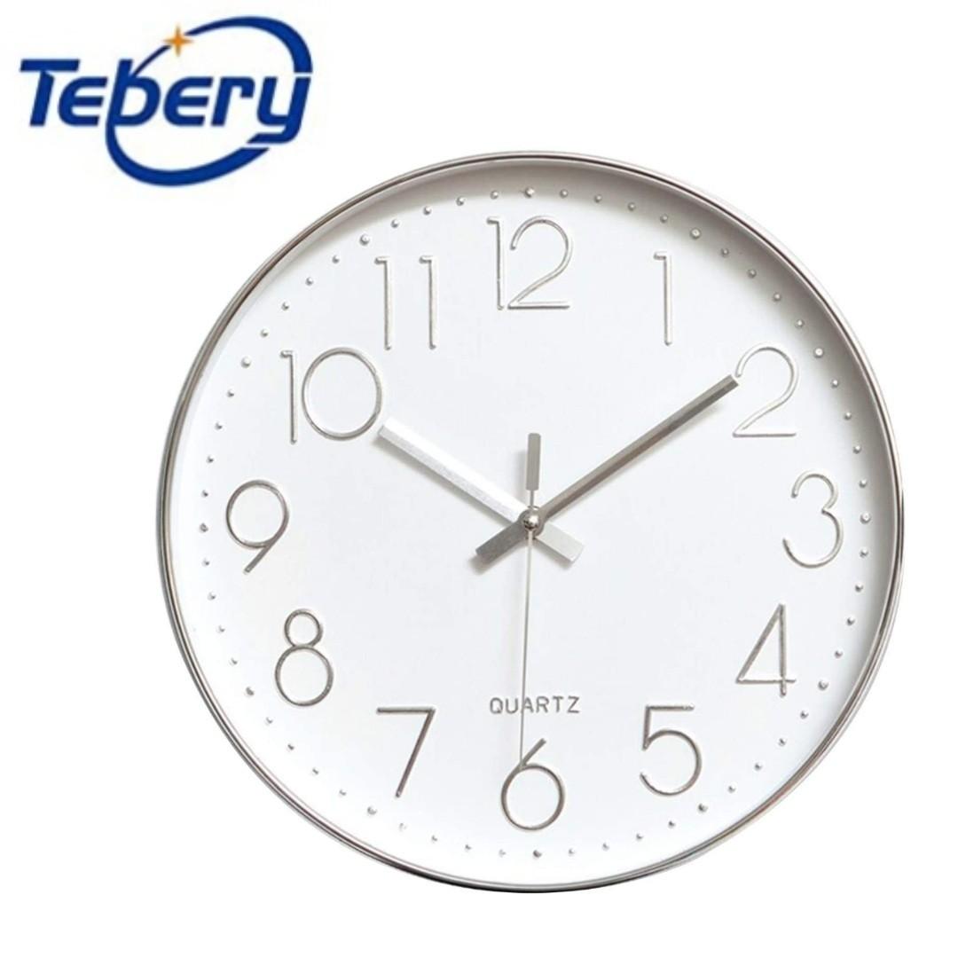 quiet large dial silver modern Tebery 30cm wall clock without ticking