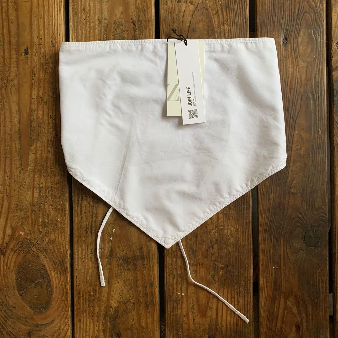 Brandnew Zara bandana denim top in white adjustable back, Women's