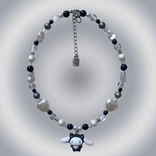 cinnamoroll black and white pearl beaded necklace