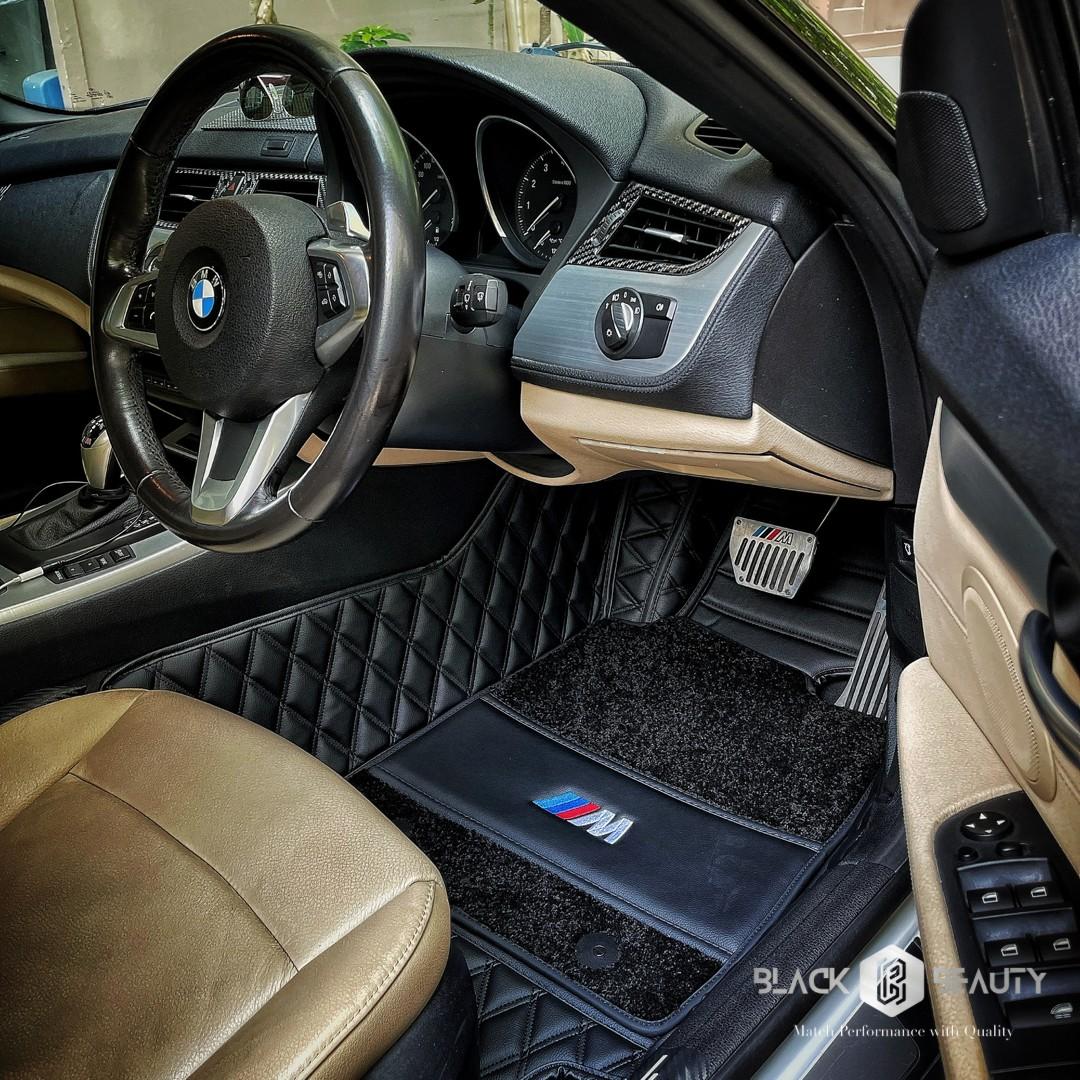 [Full Black] BMW Z4 Diamond Series Premium Leather Car Mat, Car