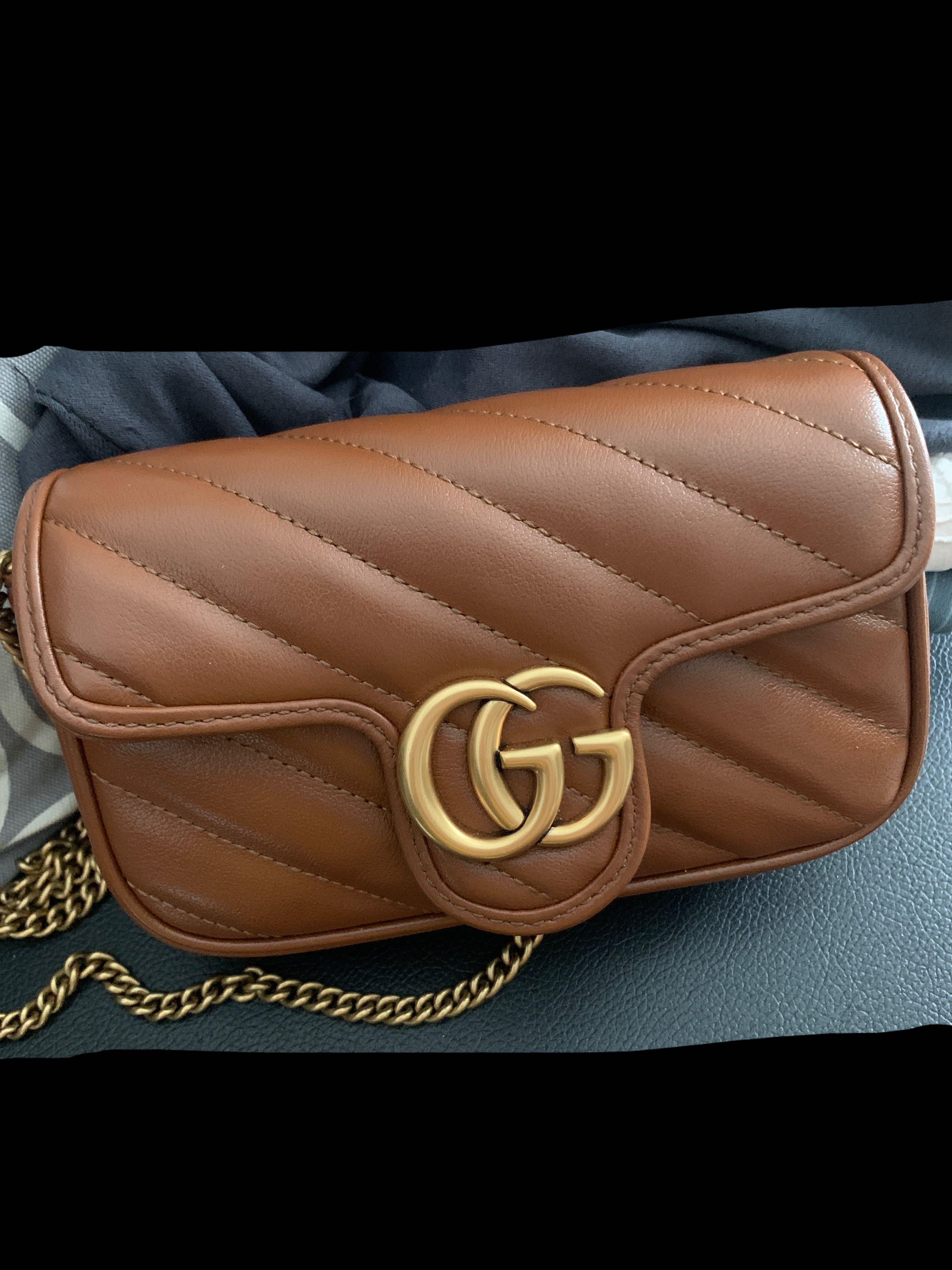 Tas Selempang Wanita Gucci GG Marmont Kulit Beige Seri 448065