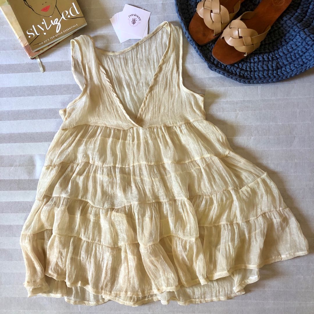 Gold coverup for bikini, Women's Fashion, Tops, Others Tops on Carousell