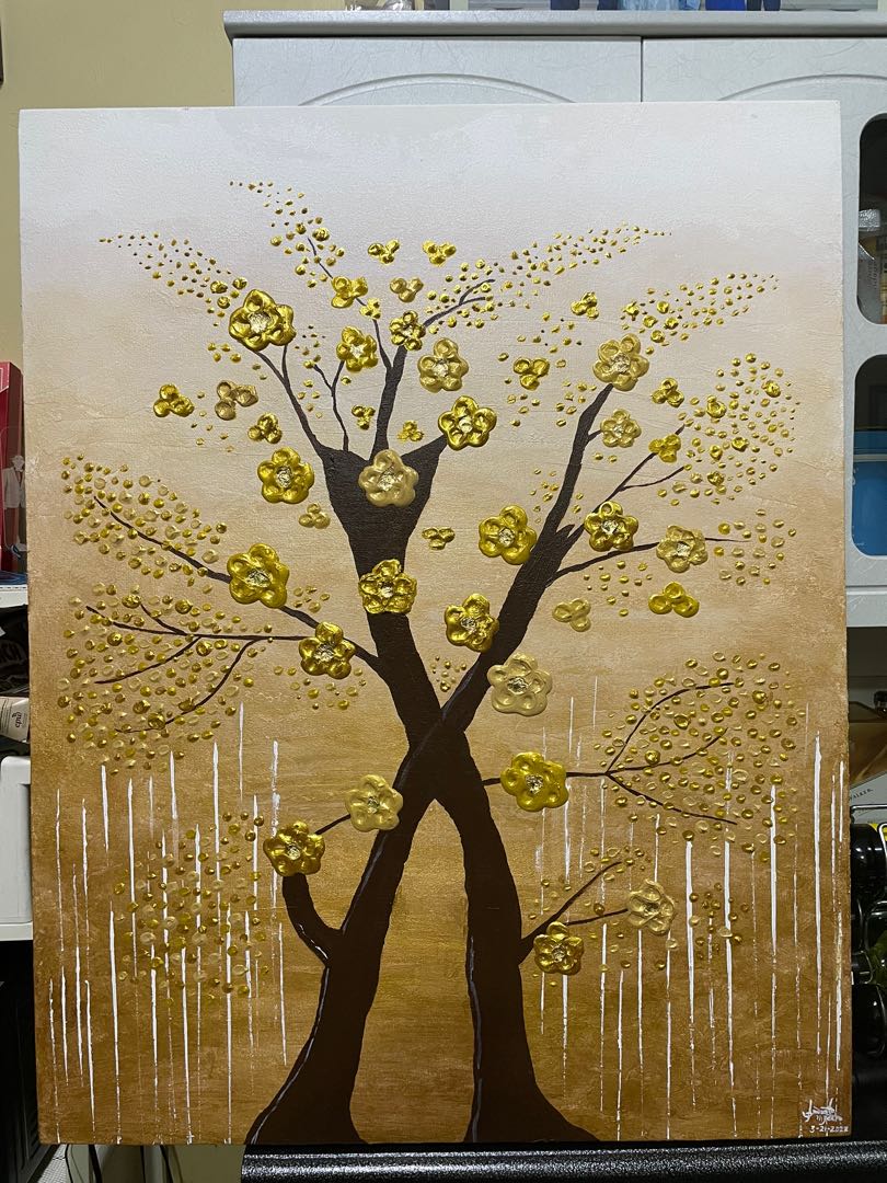 Golden Money Tree Painting Museum Wrapped Onhand Available Now, Hobbies