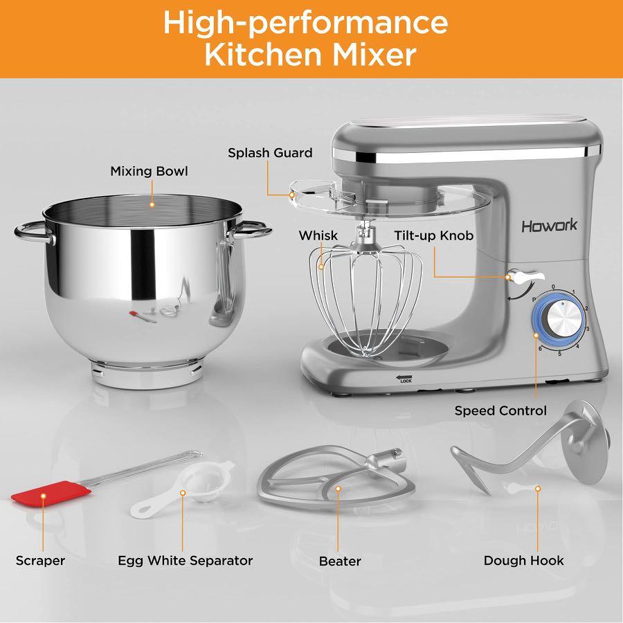 HOWORK Stand Mixer, 8.45 QT Bowl 660W Food Mixer, Multi Functional Kitchen  Electric Mixer With Dough Hook, Whisk, Beater