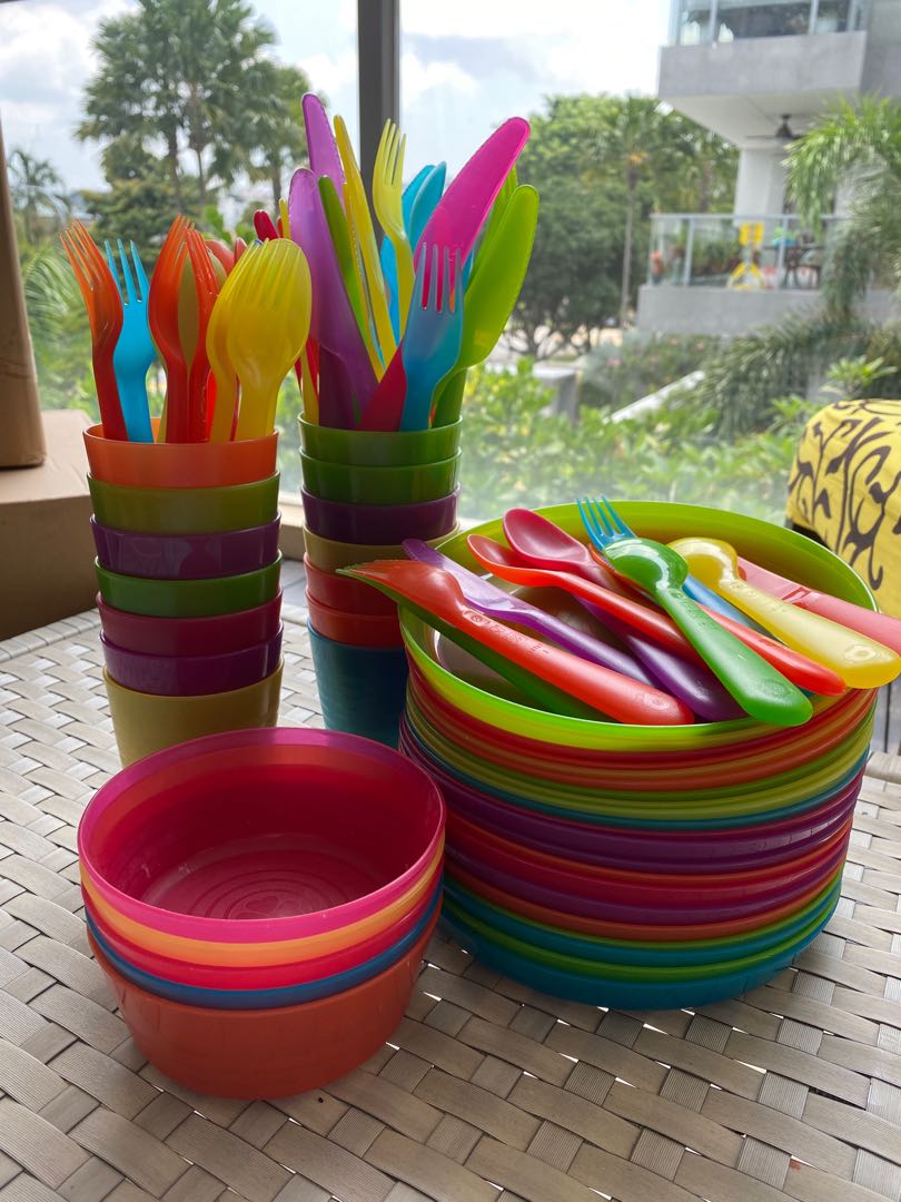 Ikea plastic cups and plates, Furniture & Home Living, Kitchenware