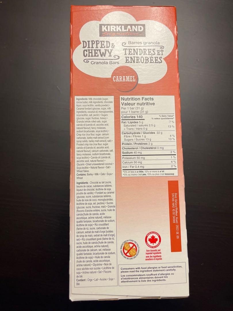 Kirkland dipped and chewy caramel granola bars, Health & Nutrition
