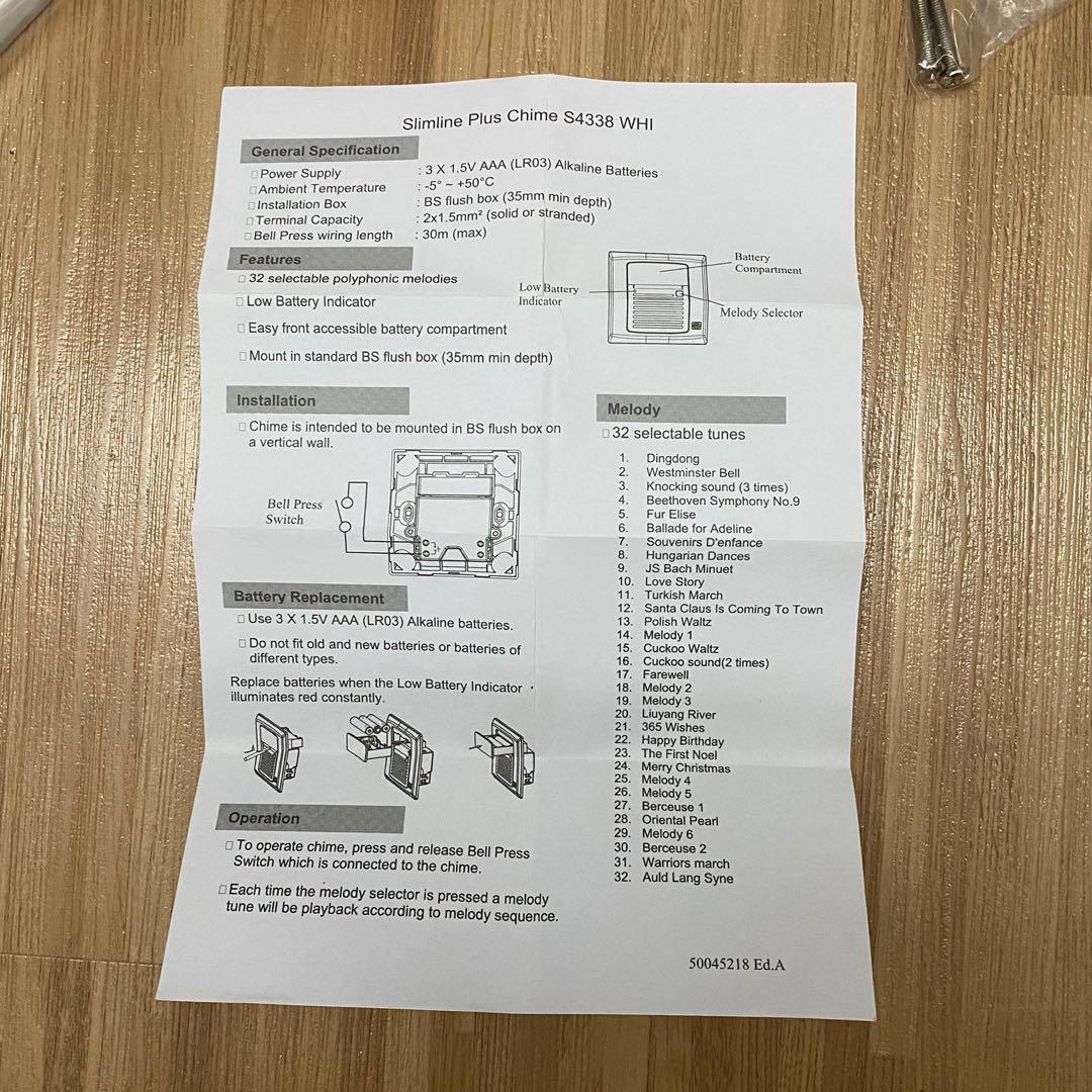 MK Door Bell Chime Battery Operated S4338 WHI Electronic Doorbell 32