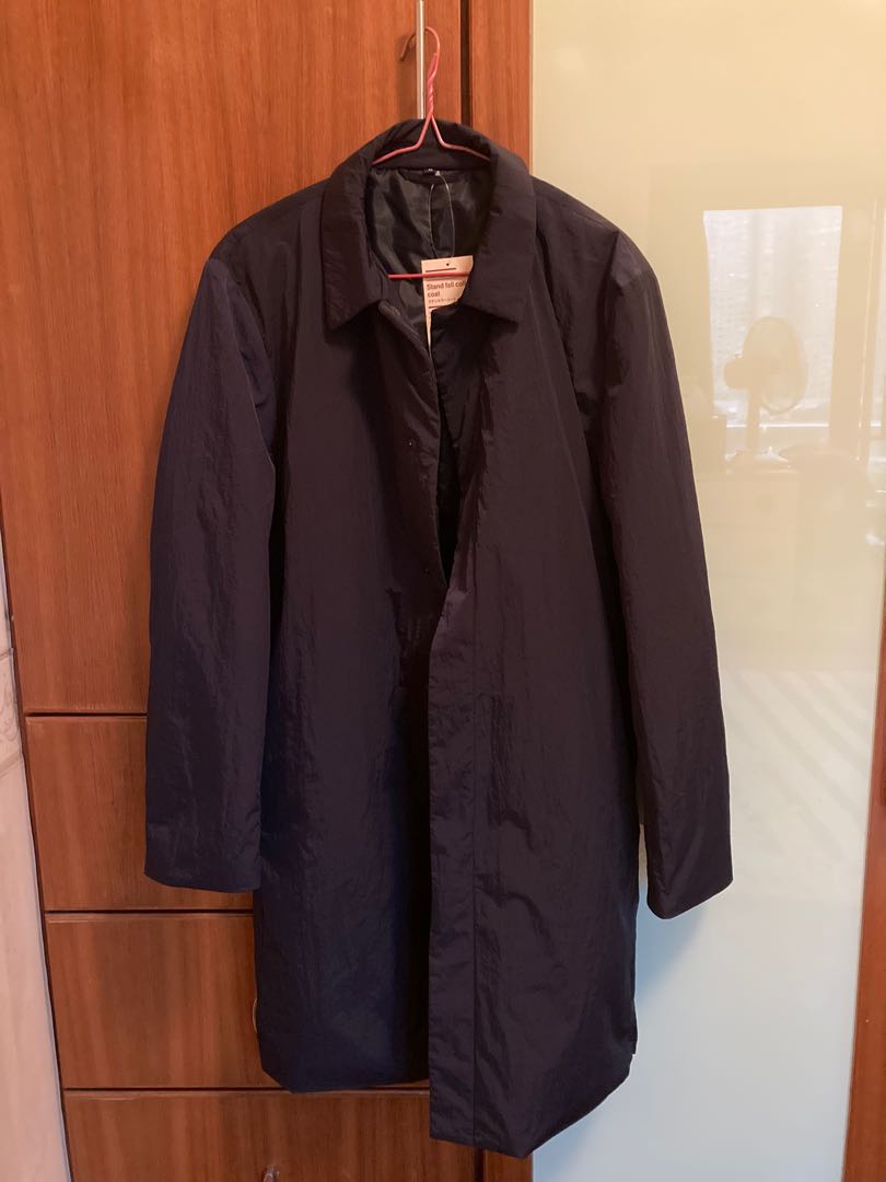 Muji stand fall collar coat navy water repellent size M Carousell