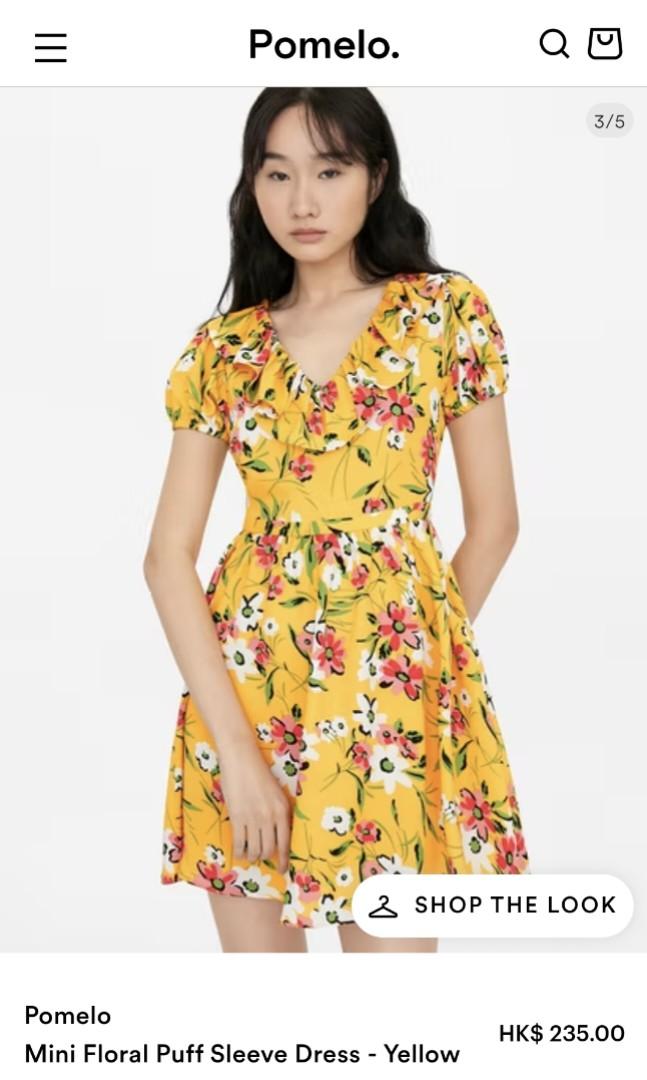 Pomelo mini puff sleeve dress in mustard yellow, Women's Fashion, Dresses & Sets, Dresses on