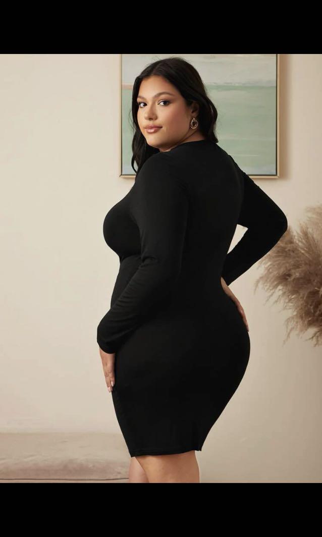 SHEIN CURVE black bodycon dress, Women 