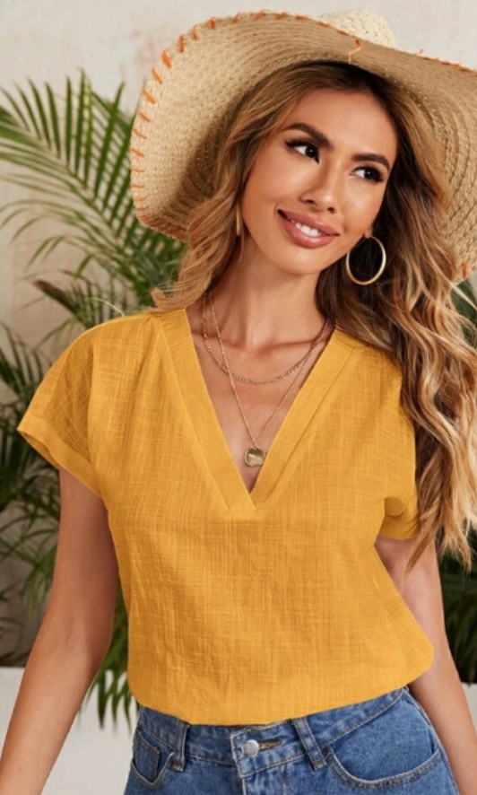 Shein mustard yellow linen top, Women's 